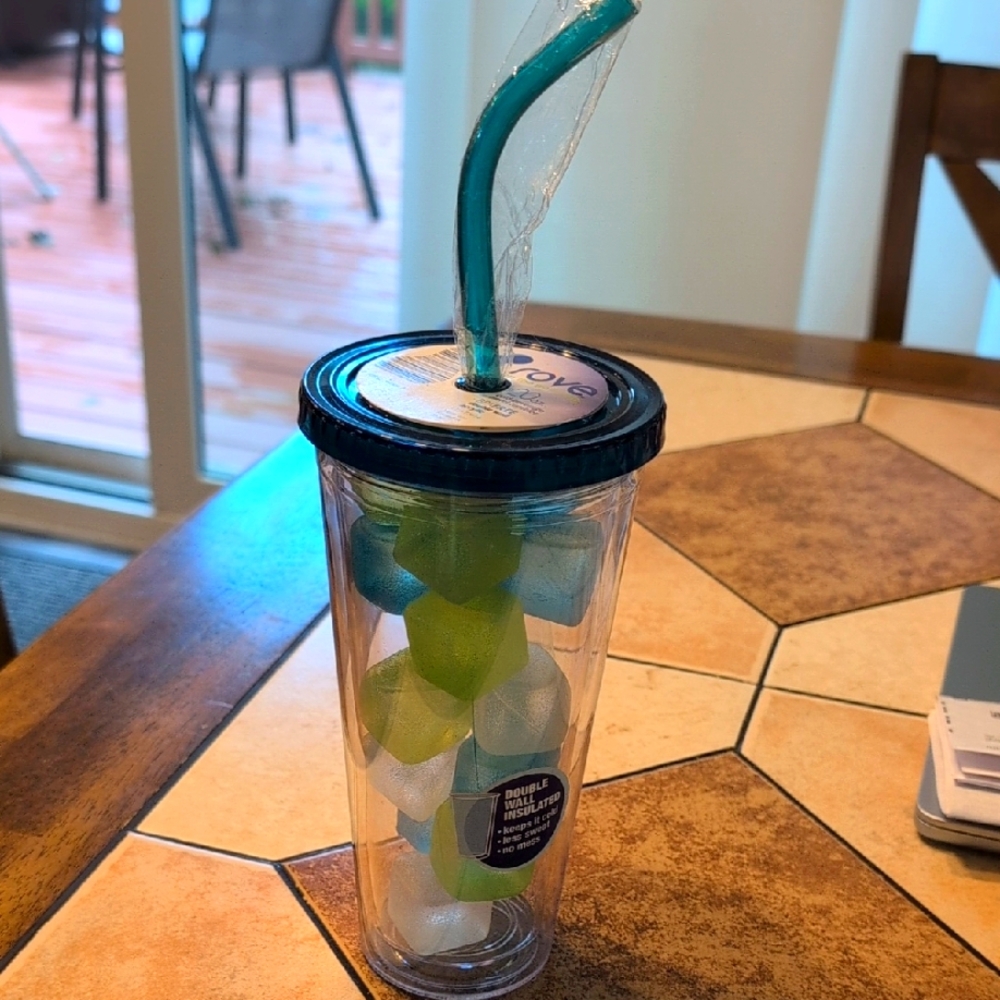Insulated Tumbler with Straw - Blue and Green